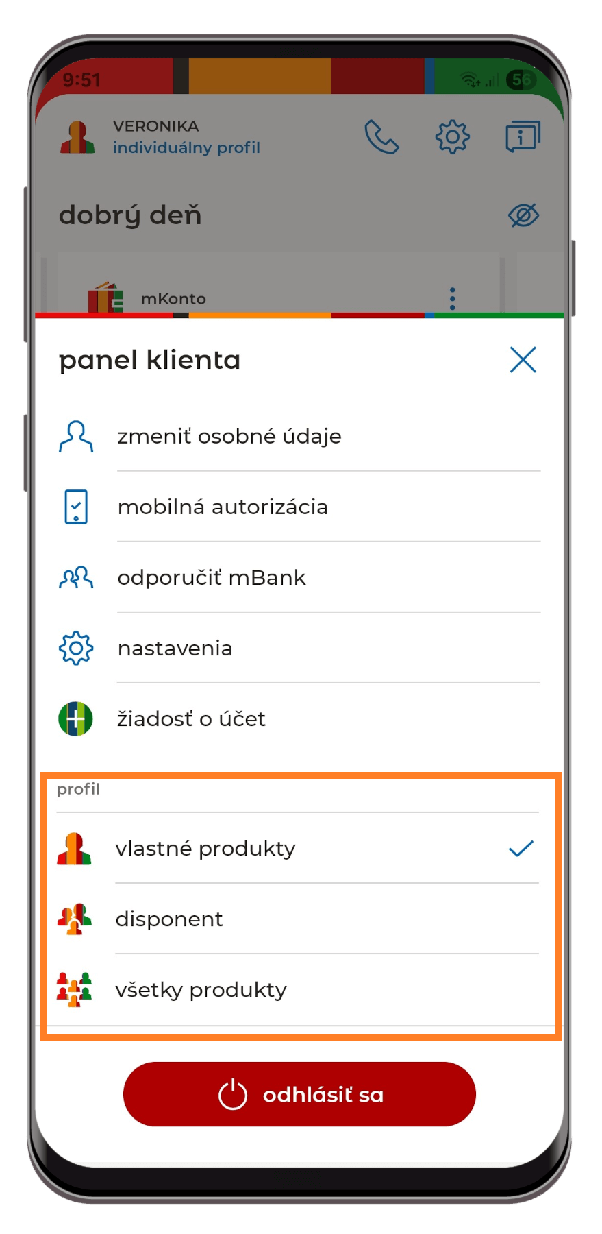Krok 2: zobrazenie obrazovky z mobilnej aplikácie - výber produktov